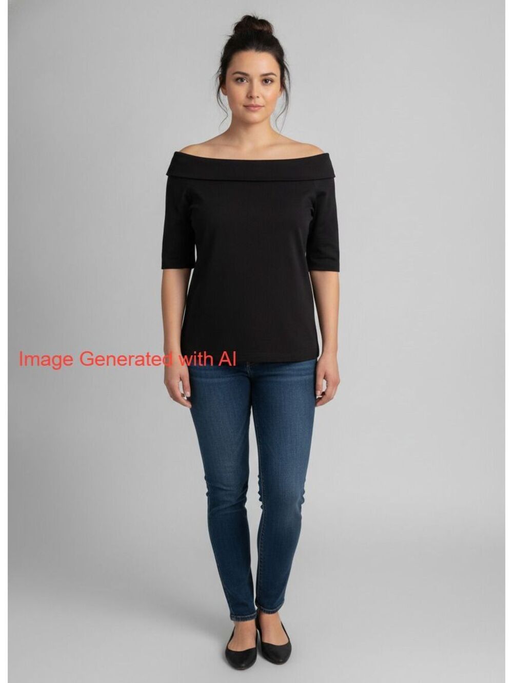 Akris punto Black Off-Shoulder Top with Elbow Sleeves